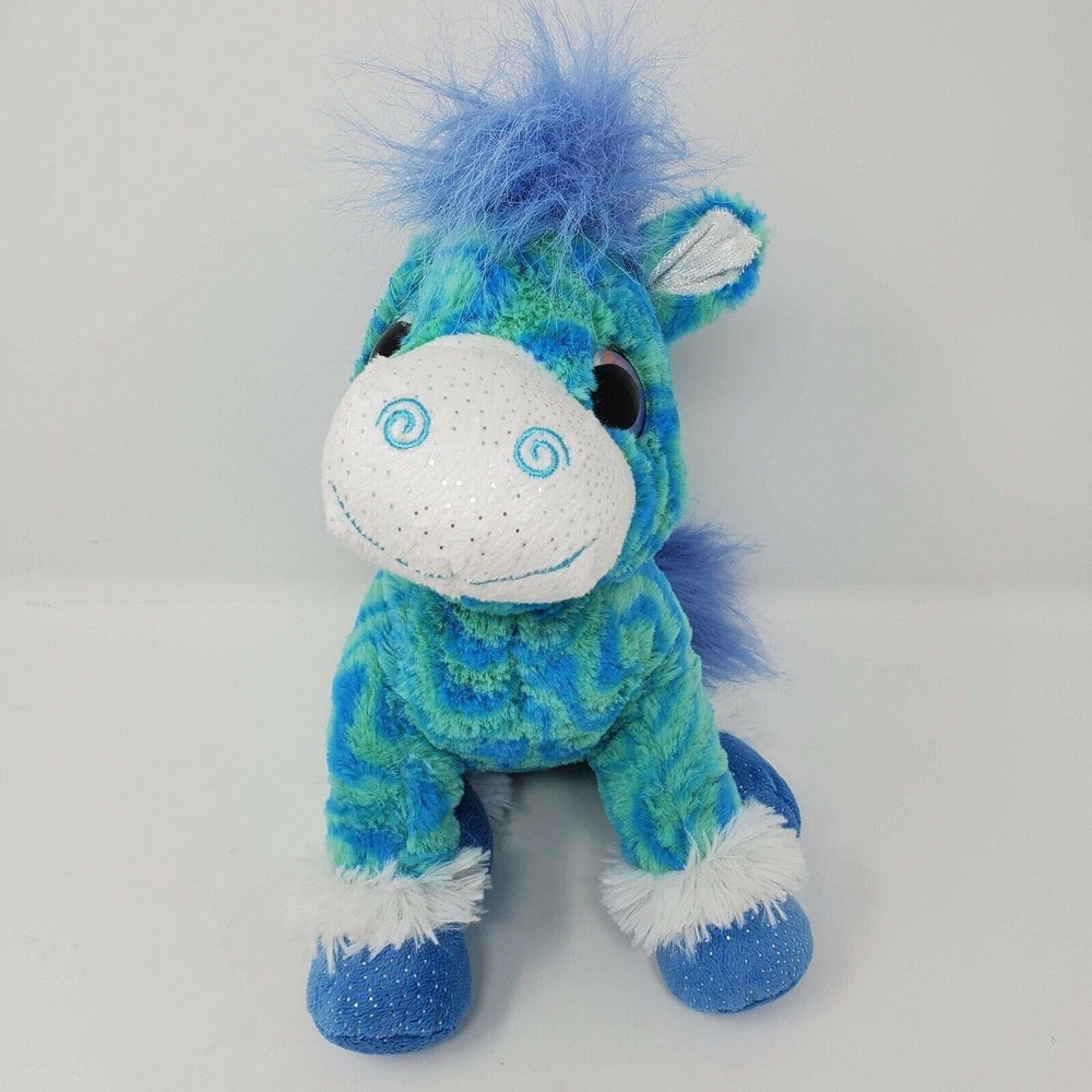 Wild Republic Horse Pony 14" Blue Purple Stripes Stuffies Soft Toy Heart Eyes